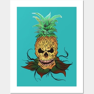 Pineapple Skull white and gray fade out Posters and Art